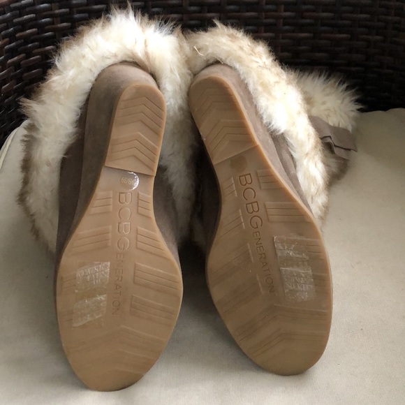 BCBGENERATION Brown Suede Faux Mink Fur FREESIA Wedge Boots - Picture 11 of 16